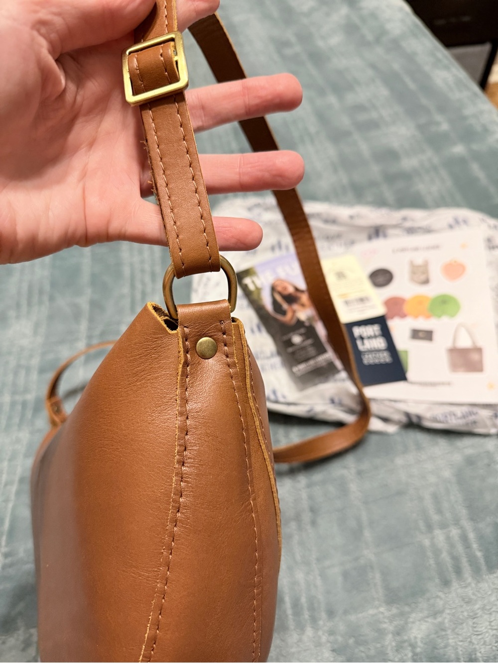 Portland Leather, Honey, Large Koala Crossbody Bag - Picture 4 of 10